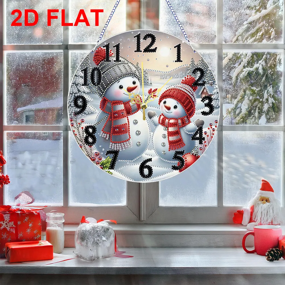2D Flat DIY Xmas Diamond Painting Ornament with Clock Function Creative Craft