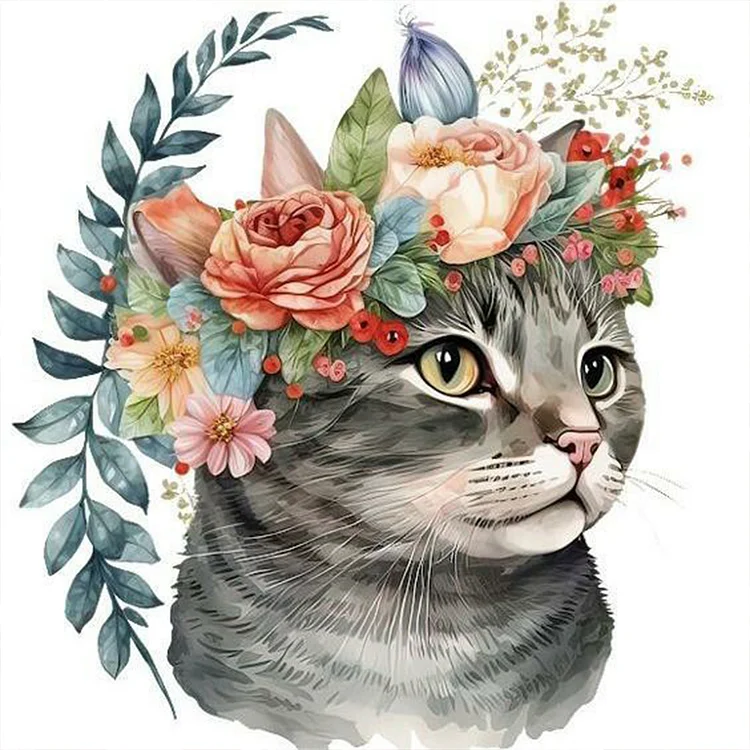 Cat With Wreath 30*30CM(Canvas) Full Round Drill Diamond Painting gbfke