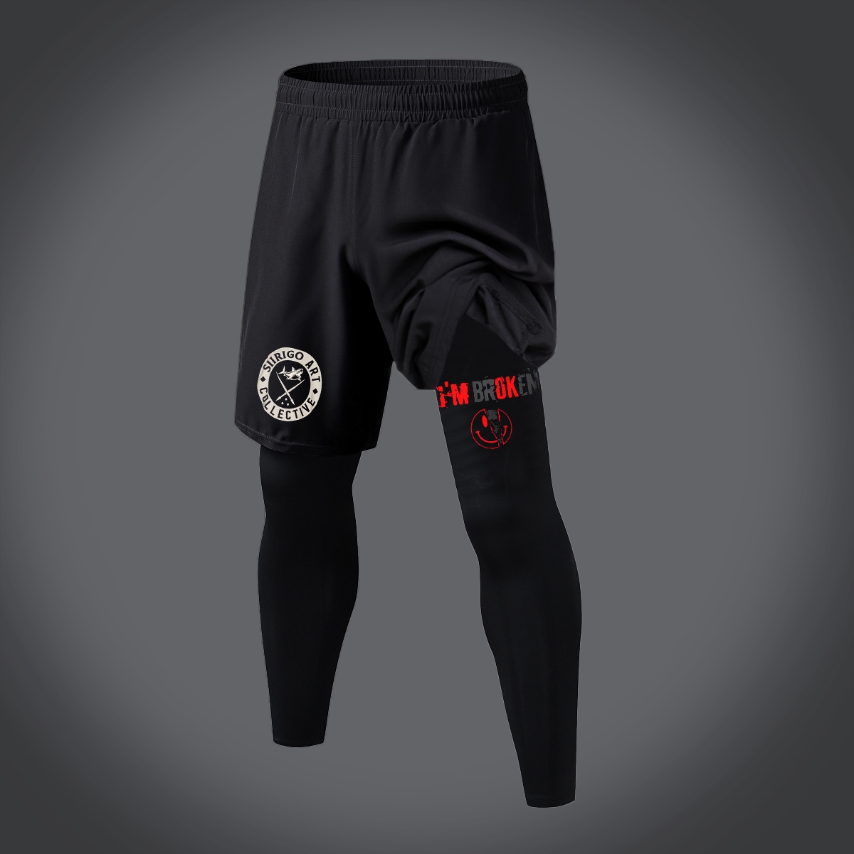 I’M BROKEN and Smiling Face Skull Graphic Print 2 in 1 Gym Workout With Leggings