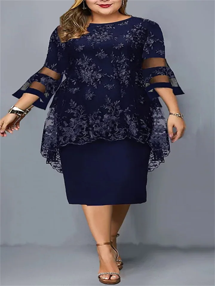 Women's Plus Size Curve Party Dress Print Crew Neck Print 3/4 Length Sleeve Spring Fall Elegant Formal Midi Dress Party Cocktail Dress | 168DEAL