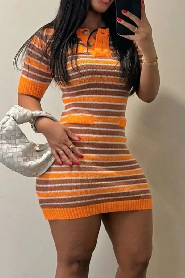 Striped Patchwork Casual Knitted Mini Dress