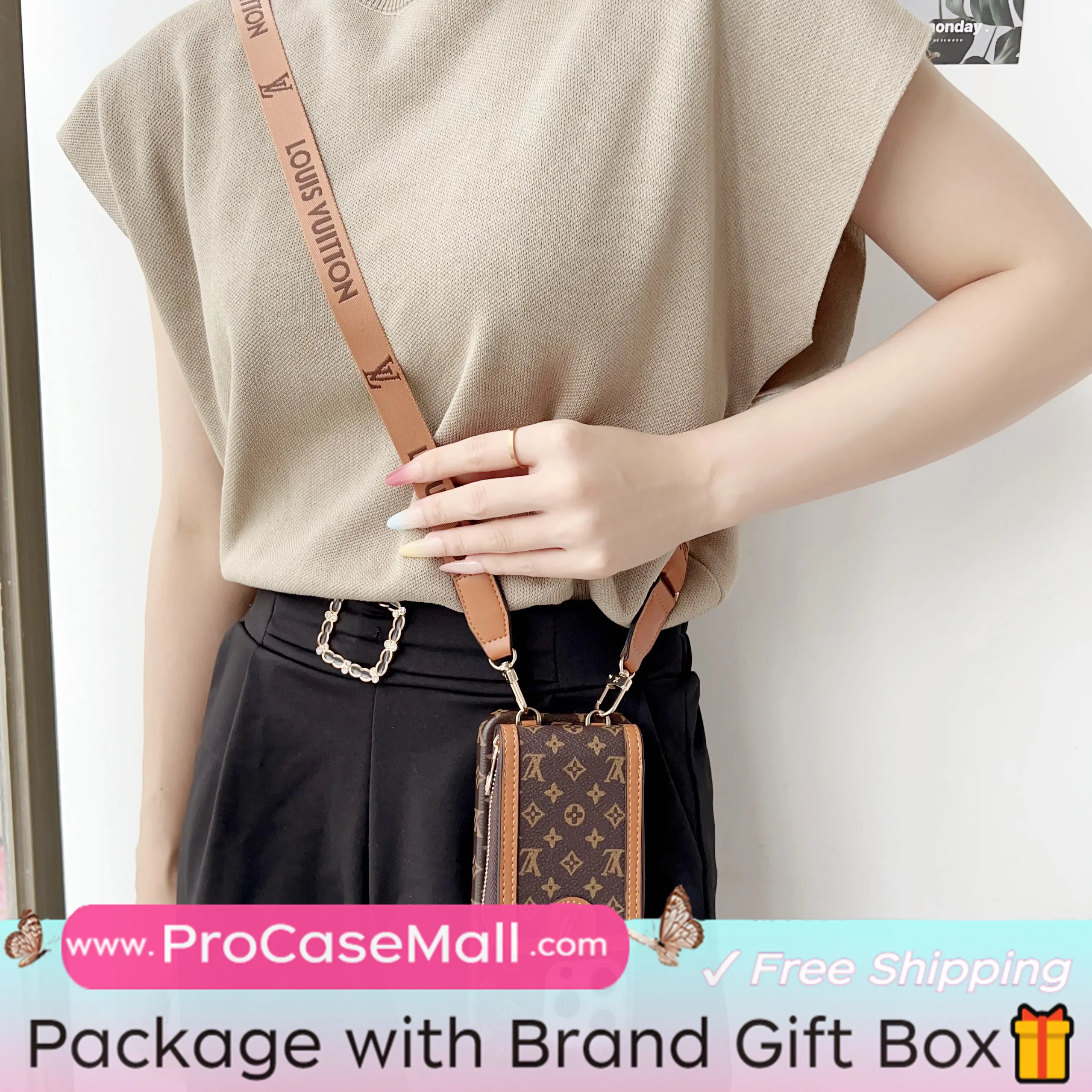 LV Monogram Canvas Wallet Crossbody Apple iPhone Case