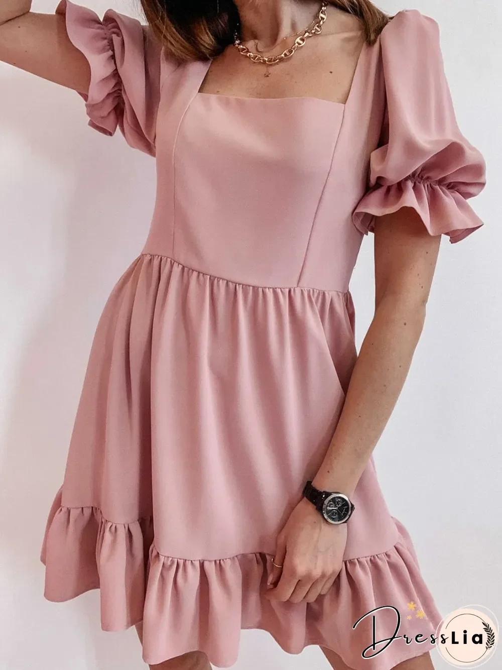 Solid Square Neck High Waist Mini Dress P15299