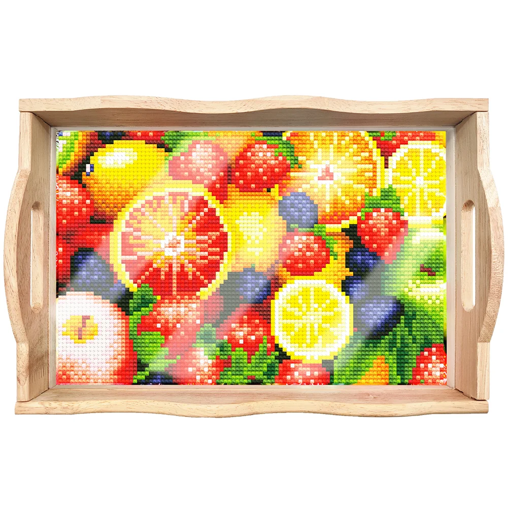 DIY Colorful Fruits Diamond Painting Wooden Nesting Food Trays with Handle Coffee Table Tray