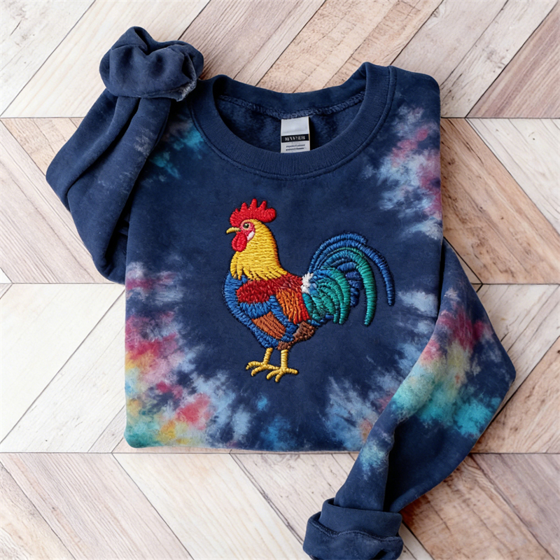 Colorful Rooster Tie Dye Cozy Sweatshirt wearshes