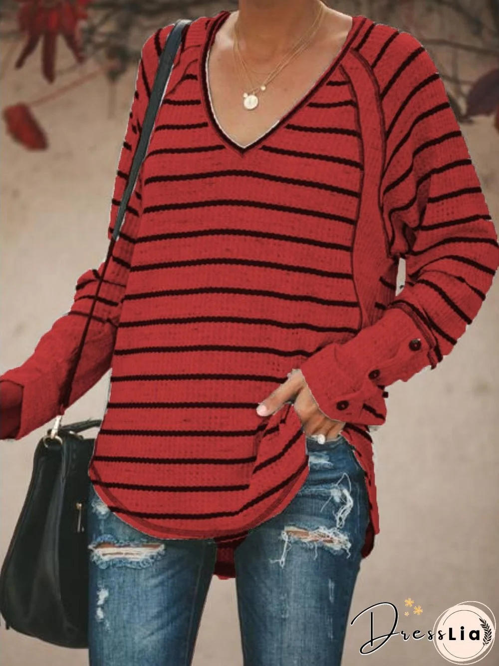Women Casual Tops Tunic Plus Size Striped Sweater