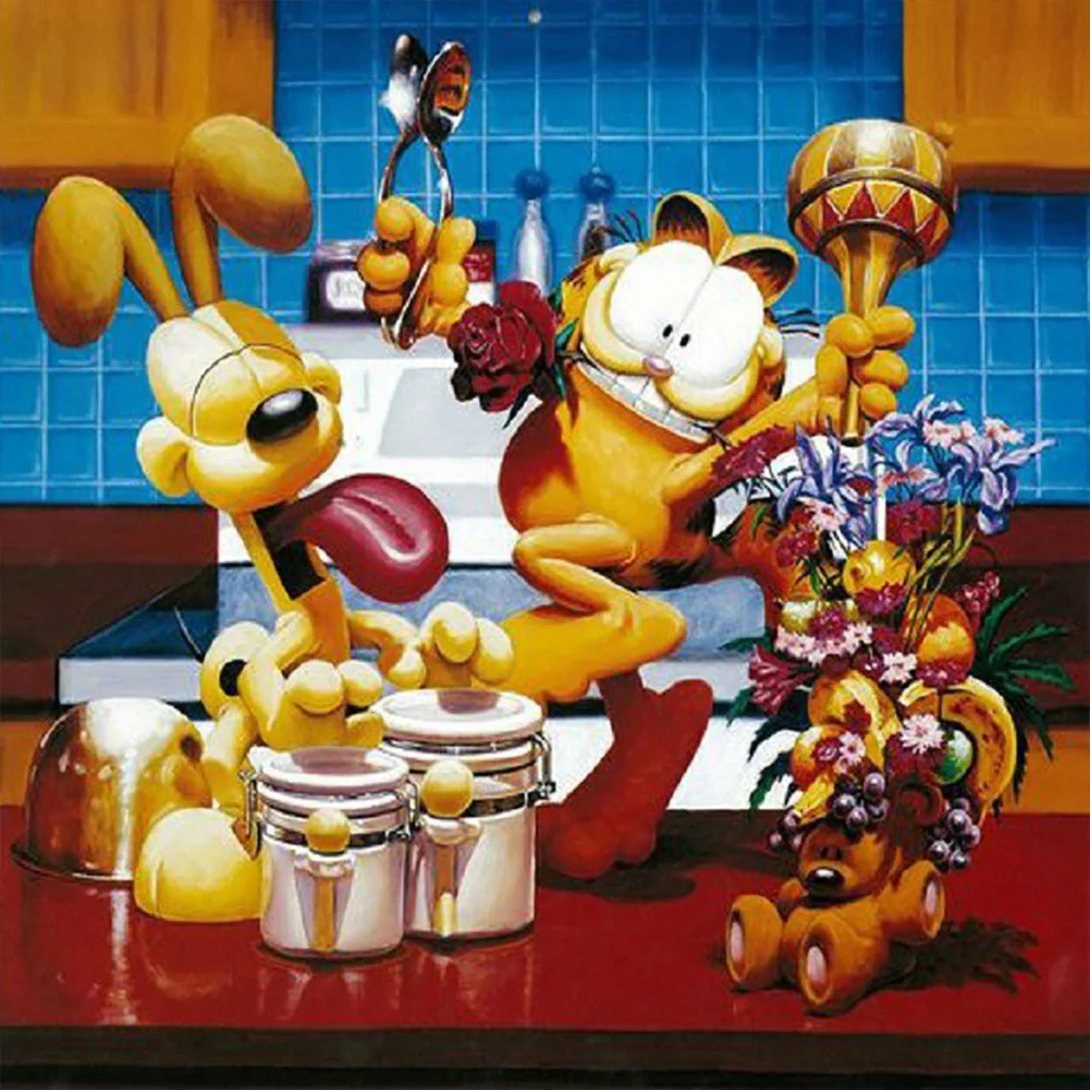 Diamond Painting - Full Round Drill - Garfield and Odie(Canvas|30*30cm)