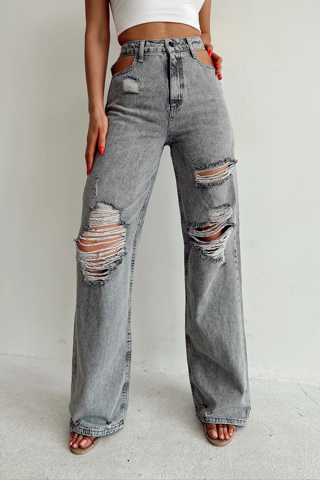 Women's Retro Street Straight Mopping Pants Denim Jeans