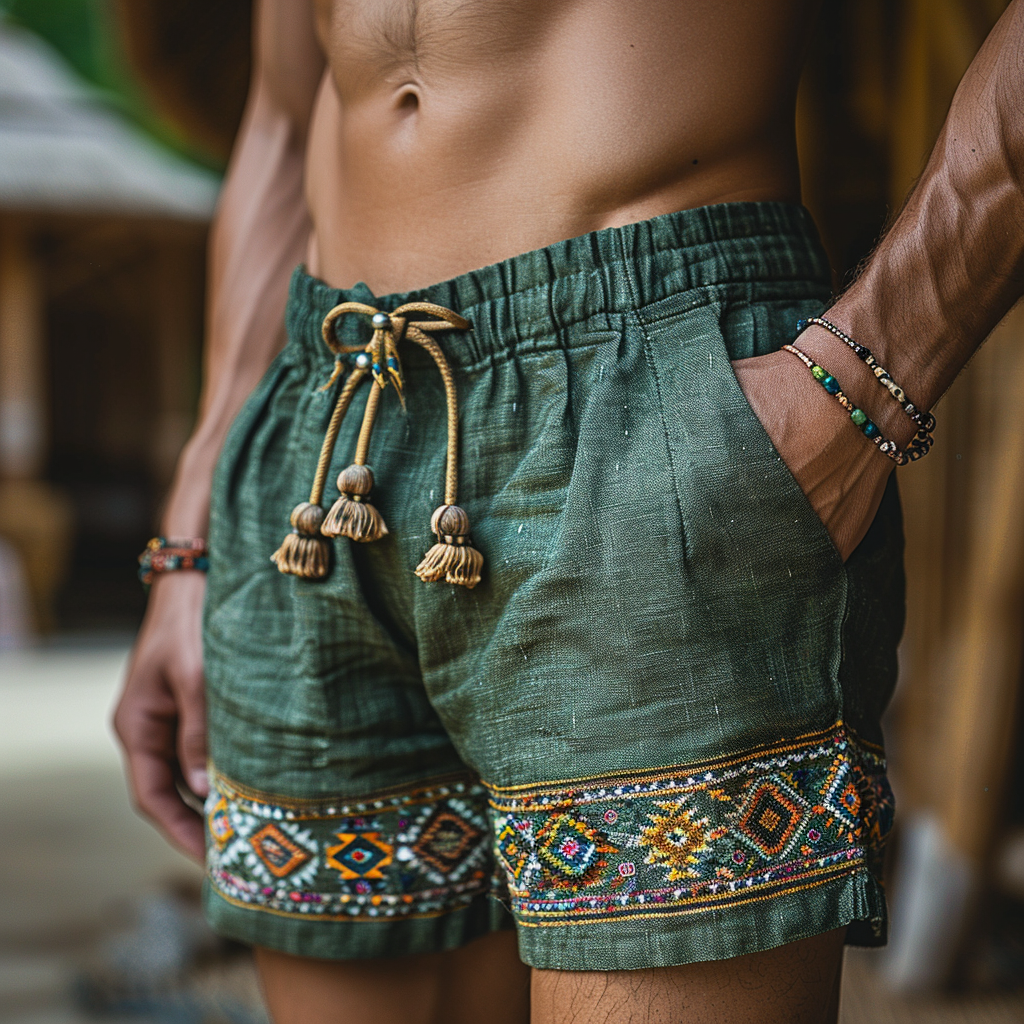 Retro Ethnic Casual Linen Shorts Bohemian Style Shorts