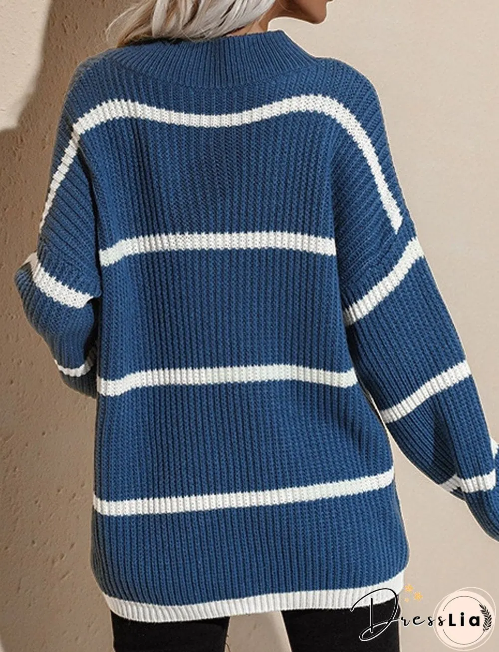 Round Neck Retro Loose Striped Pullover Knitted Sweater