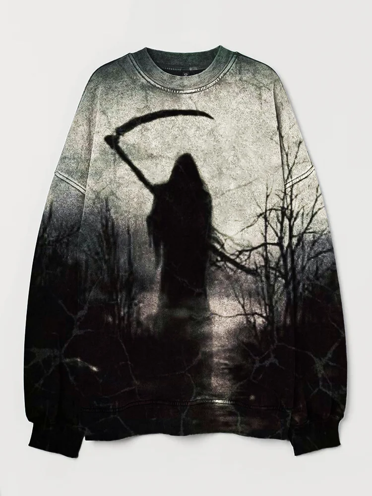 Wearshes Nightmare Grim Reaper Art Washed Sweatshirt