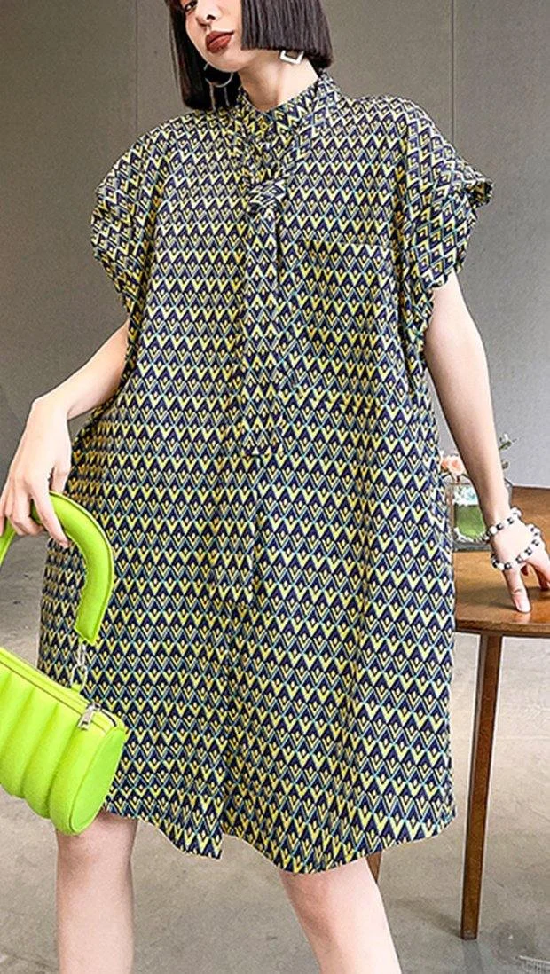 Italian Print Pockets Cotton Button Summer Ankle Dress