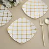 10 Pack | White/Gold 7" Plastic Square Salad Dessert Plates, Geometric Disposable Plates
