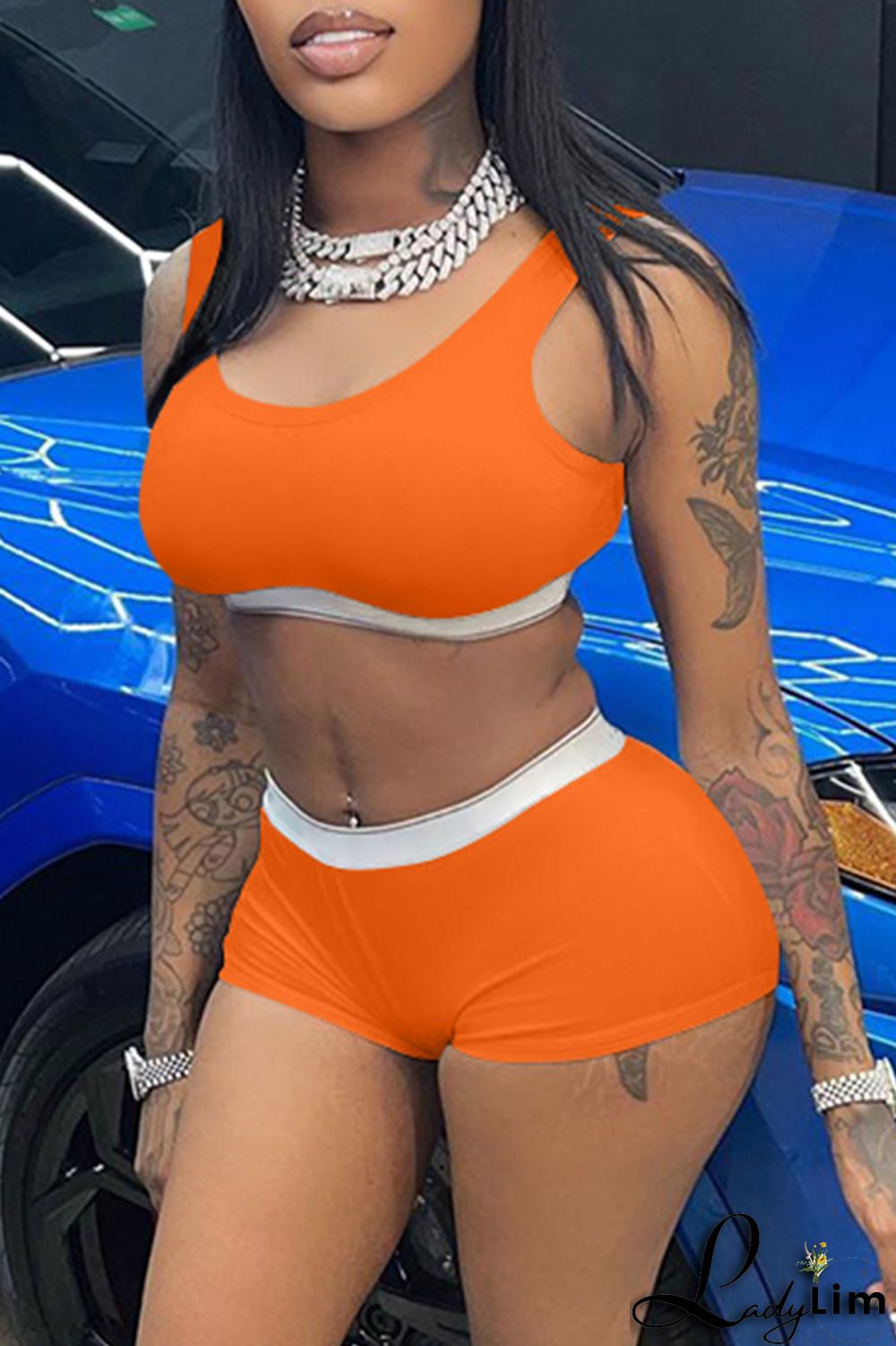 Rose Red Casual Sportswear Solid Split Joint O Neck Sleeveless Two Pieces