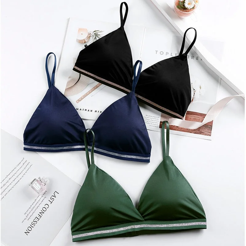 1set Women's Lingerie Bra Brief Sets Woman Bralette Active Bras Seamless Wire Free Ice Silk Bras Panties New Underwear For Woman