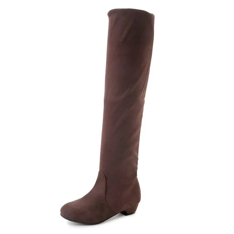 Yyvonne Long Boots Women's New Round Head High Cylinder Two Wearing Elastic Boots Flat Emvelvet Large Size Women's Boots