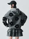 IMAKOKONI original design gray hooded long sleeved flower patch autumn hoodie jacket for women 244780
