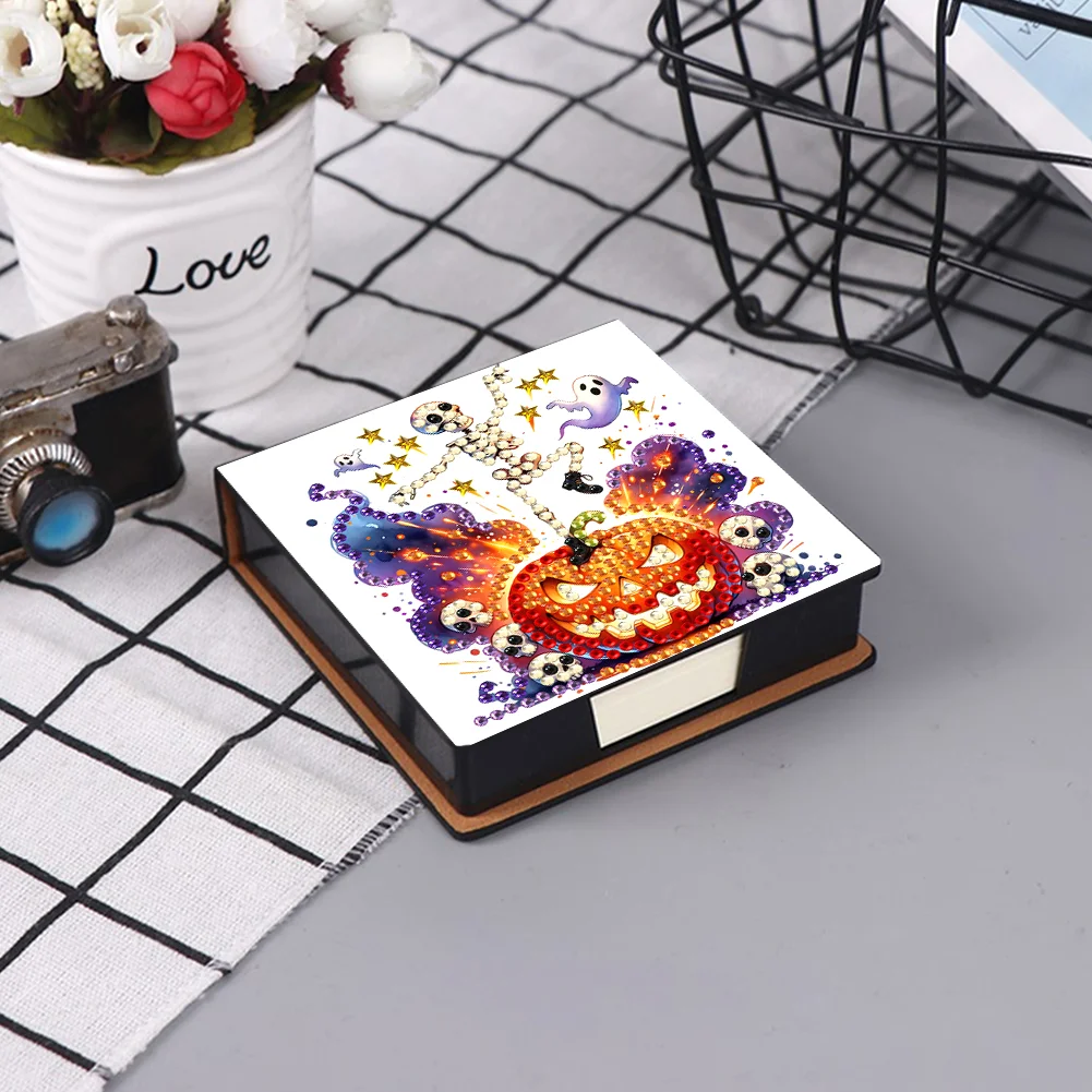 5D DIY PU Diamond Art Note Box with 160 Sheets Paper Memo Pad Holder (Skull)