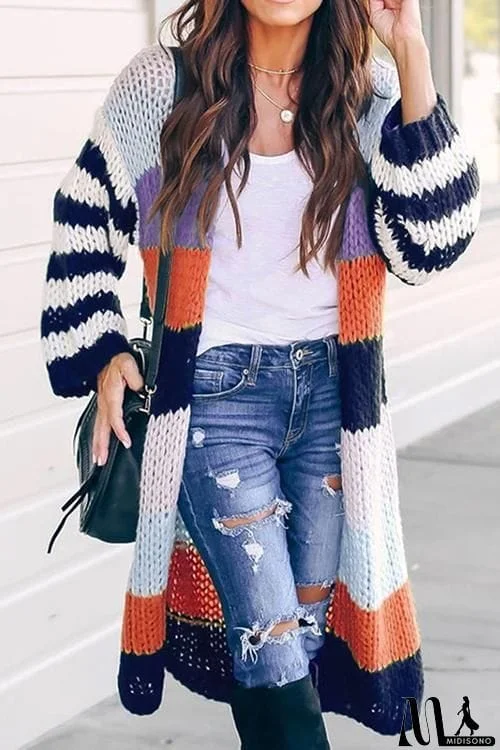 MidiSono - Color Block Loose Cardigan