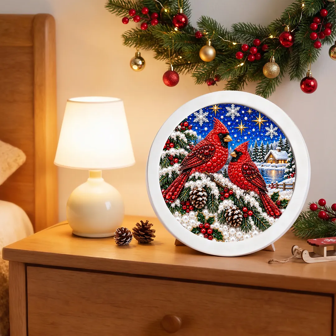 Framed Diamond Painting Cardinal Holiday Kit Round 7.87x7.87in