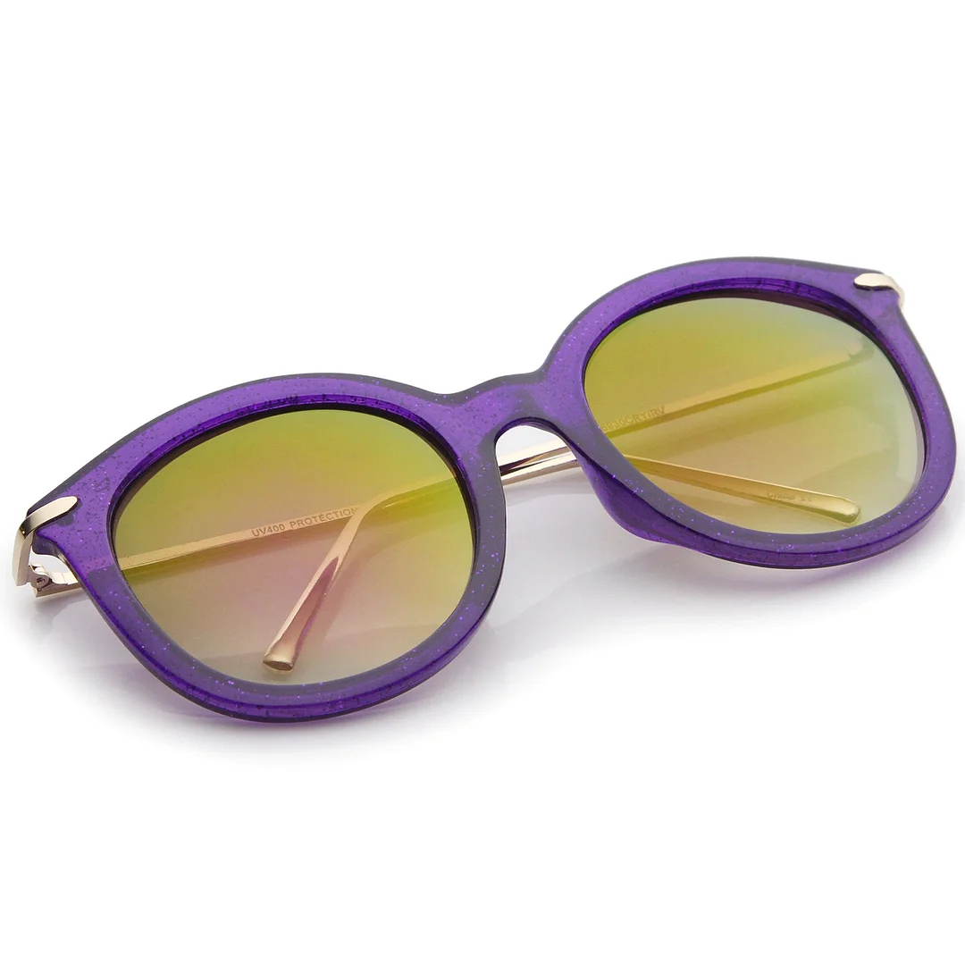 Women's Transparent Glitter Frame Ultra Slim Metal Temple Round glasses 56mm