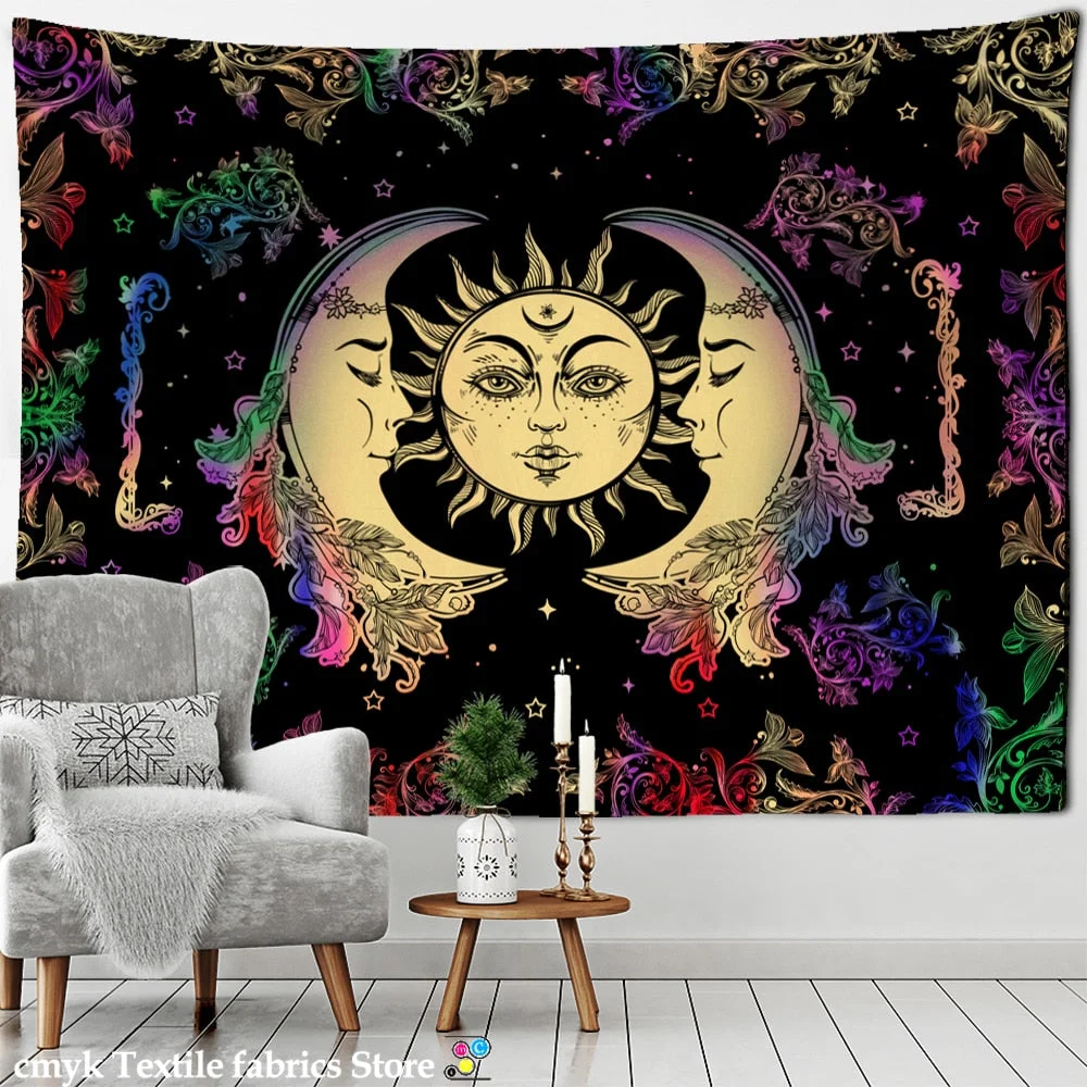 Colorful Sun Moon Tapestry Universe Psychedelic Witchcraft Hippie Tapiz Wall Hanging Room Home Decor