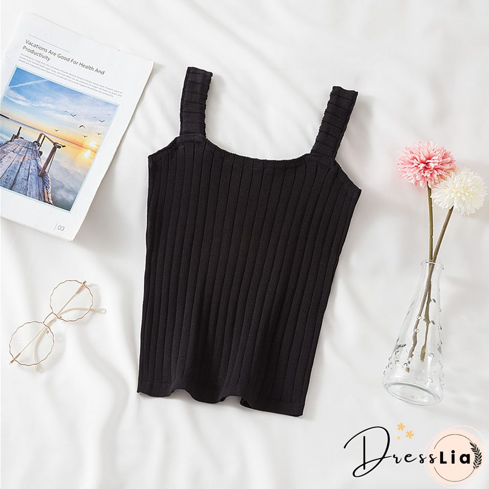 Heliar Women Strappy Cute Cotton Tops Strappy Cute Crop Tops Knitted Tops Plain Solid Cute V-Neck Crop Tops Women Summer