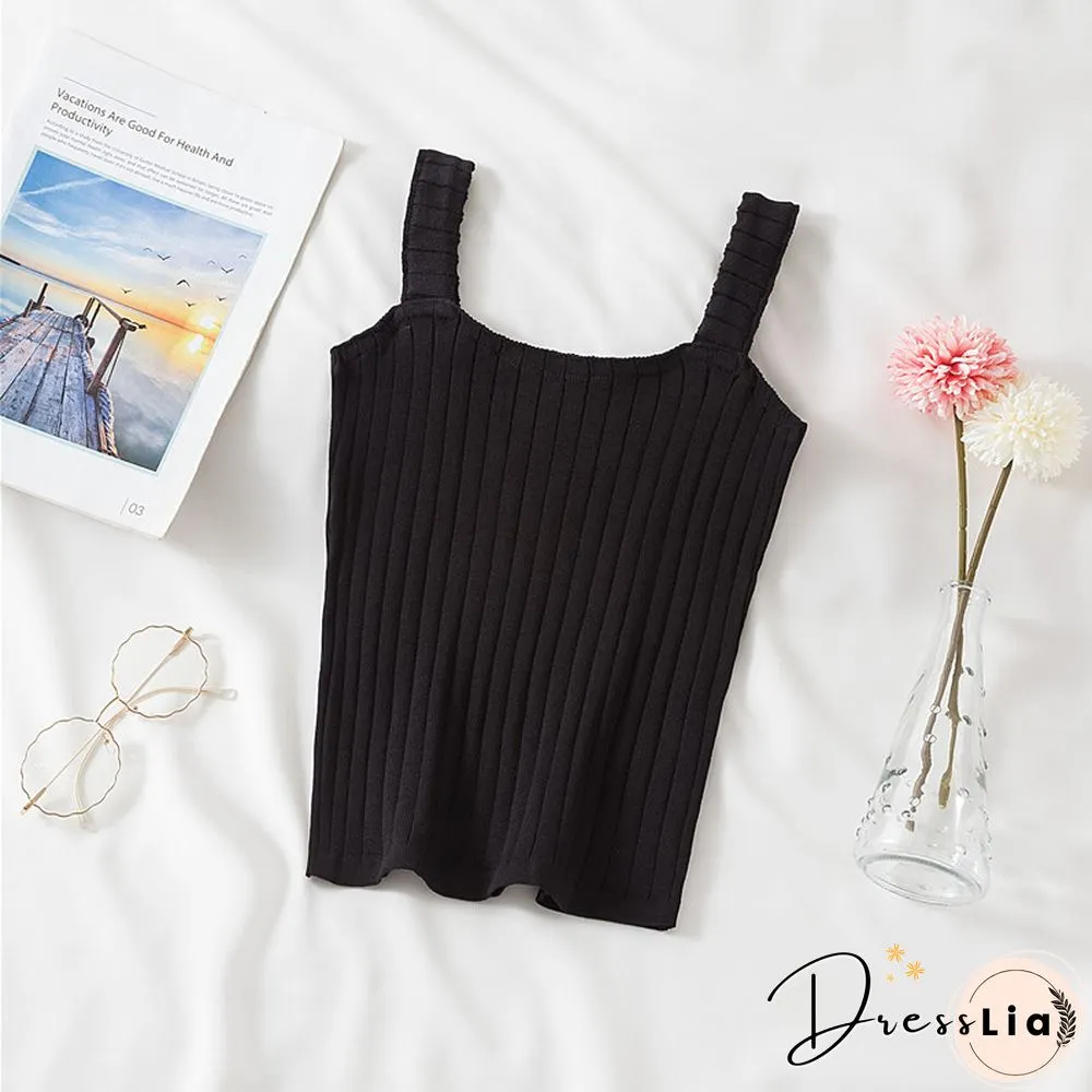 Heliar Women Strappy Cute Cotton Tops Strappy Cute Crop Tops Knitted Tops Plain Solid Cute V-Neck Crop Tops Women Summer