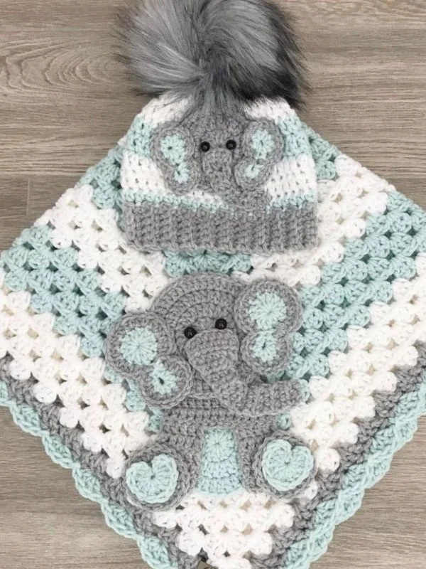 Lulusnow Handmade Blue Baby Elephant Crochet Animal Baby Blanket Gifts For Baby 
