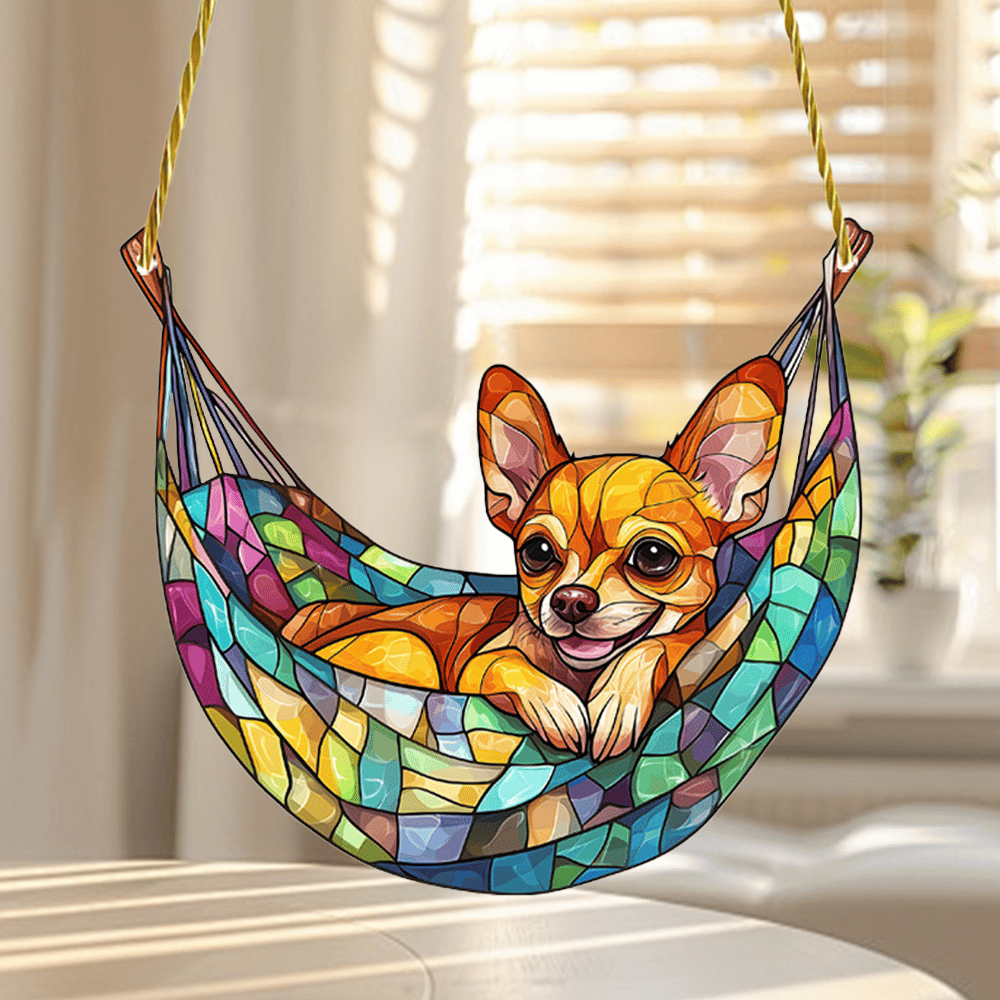 Snuggle Chihuahua Stained Art Ornament (8 inches) 