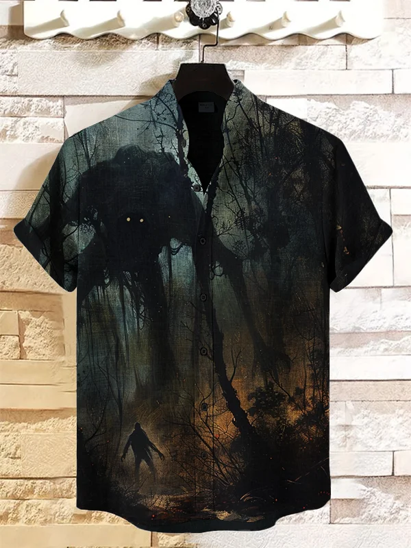 Men's Horror Forest Illustration Print Shirt
