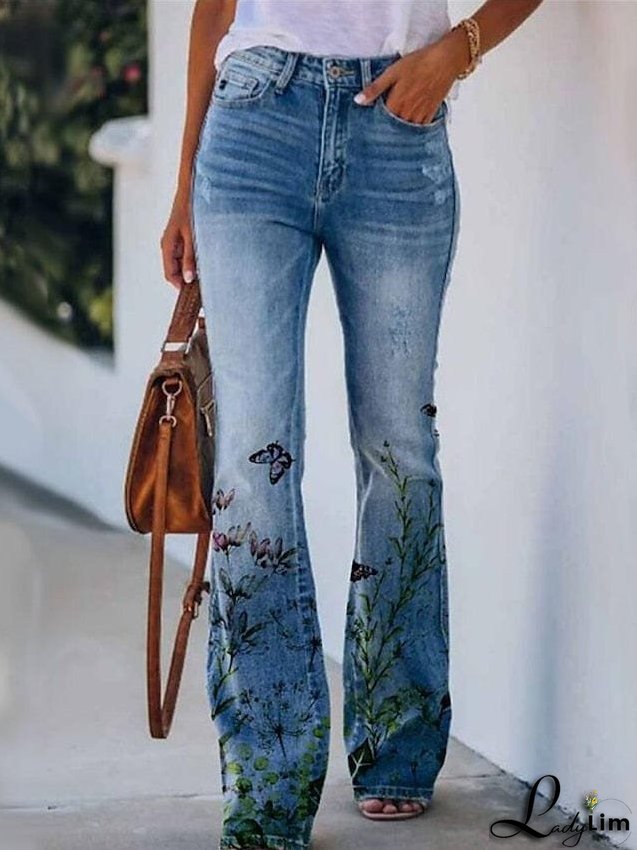 Stylish Women's High-Waisted Bootcut Flare Jeans with Side Pockets