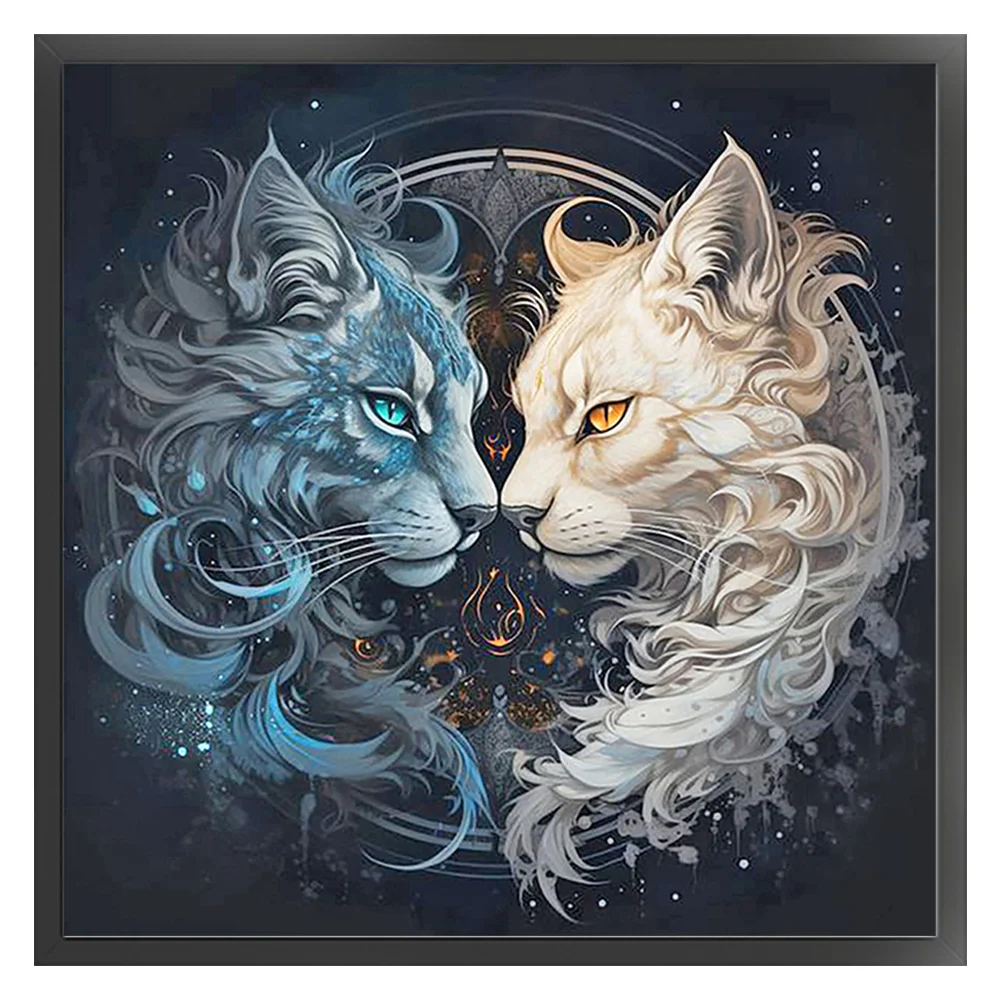 14CT Full Stamped Cross Stitch - Yin Yang Cat(Canvas|40*40CM)