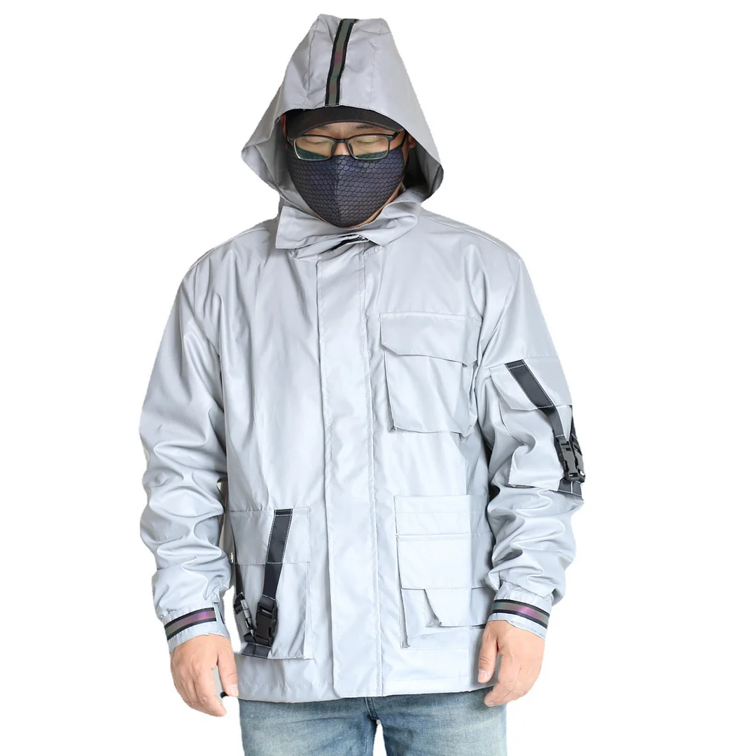 Woherb Heavy Industry Functional Reflective Jacket Men's Outdoor Tactics Multi-Pocket Overalls Hooded Jacket Storm Suit Men-Outfit Ideas
