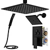 [US Local Warehouse] Mixer Shower W/ 12in Ceiling Mount 6in Wall Mount Showers Head Ceiling Mounted Shower System Combo Set Push Button Diverter with 2 in 1 Handheld for Bathroom and Hotel
