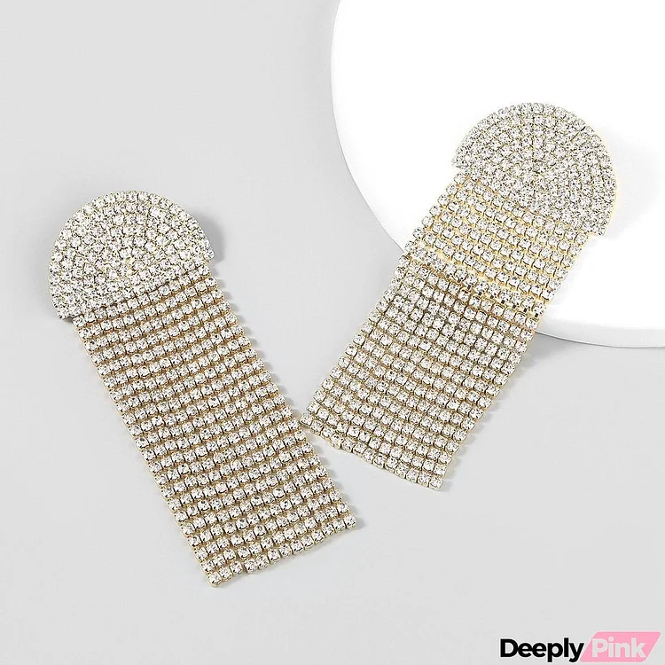 Half-round rhinestone fringe earings