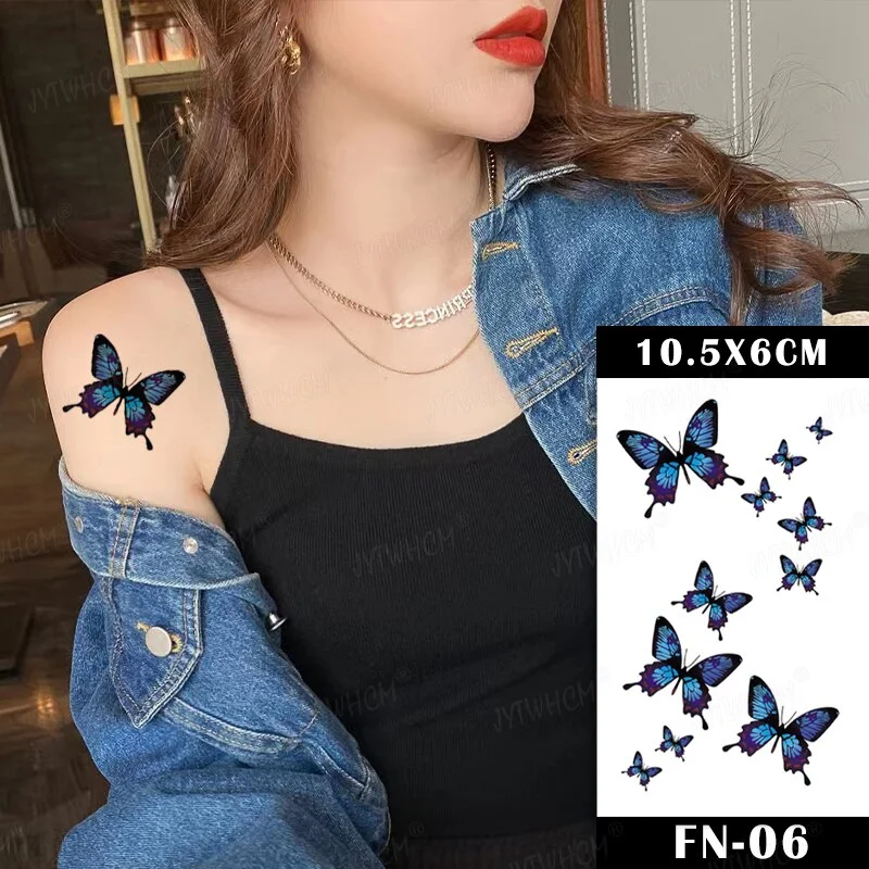 Sdrawing Butterfly Tattoo Women Sexy Waterproof Temporary Tattoo Heart Flame False Tattoo Arm Shoulder Neck Tattoo Women And Men