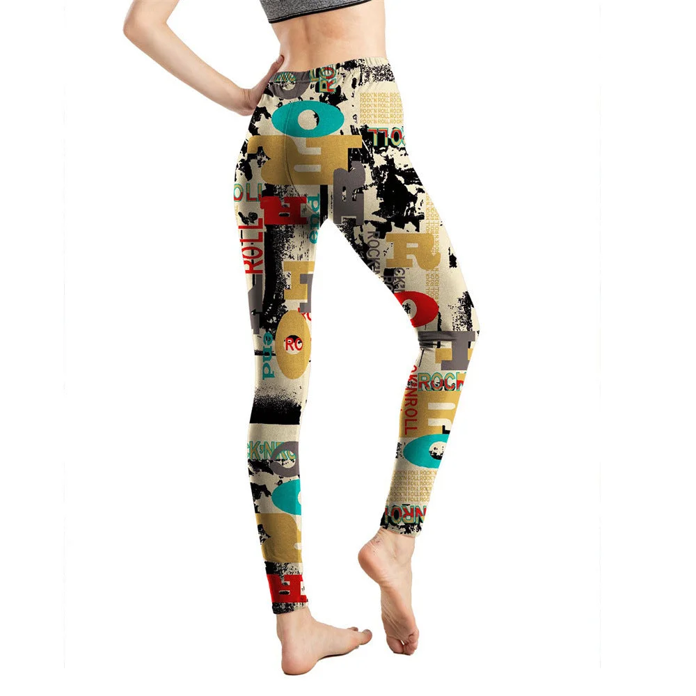 Uveng Milk Silk Printed Abstract Letter Cropped Leggings