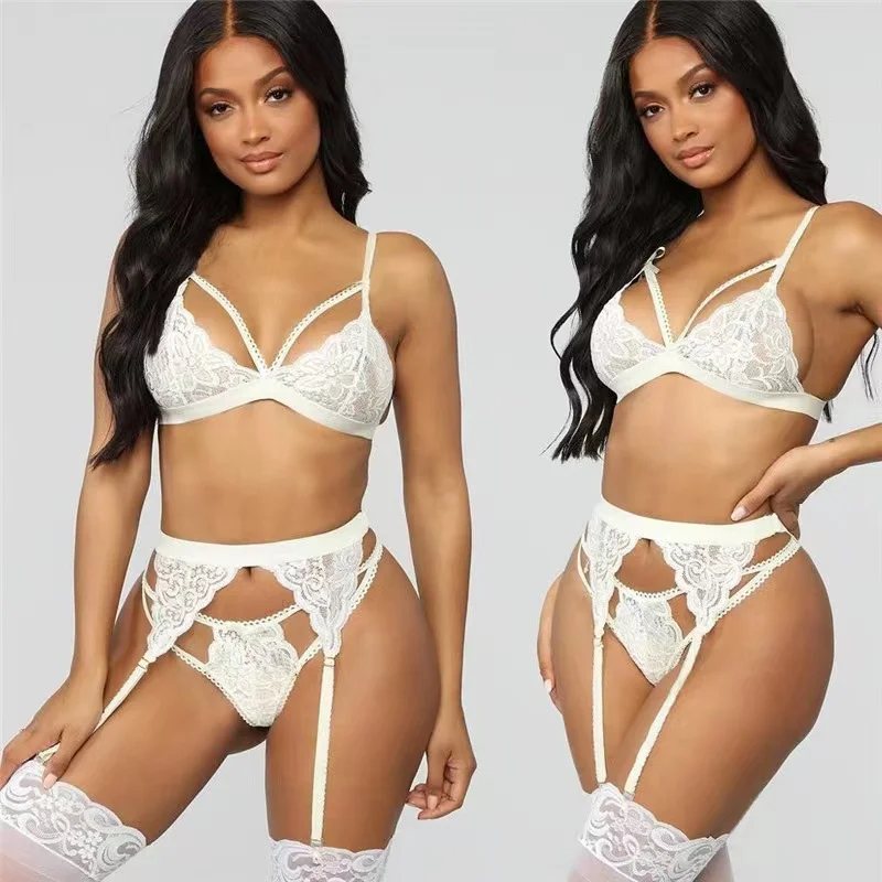 Brownm New Hot Sex Lingerie Sexy Lace Three-Piece Lingerie Lingerie