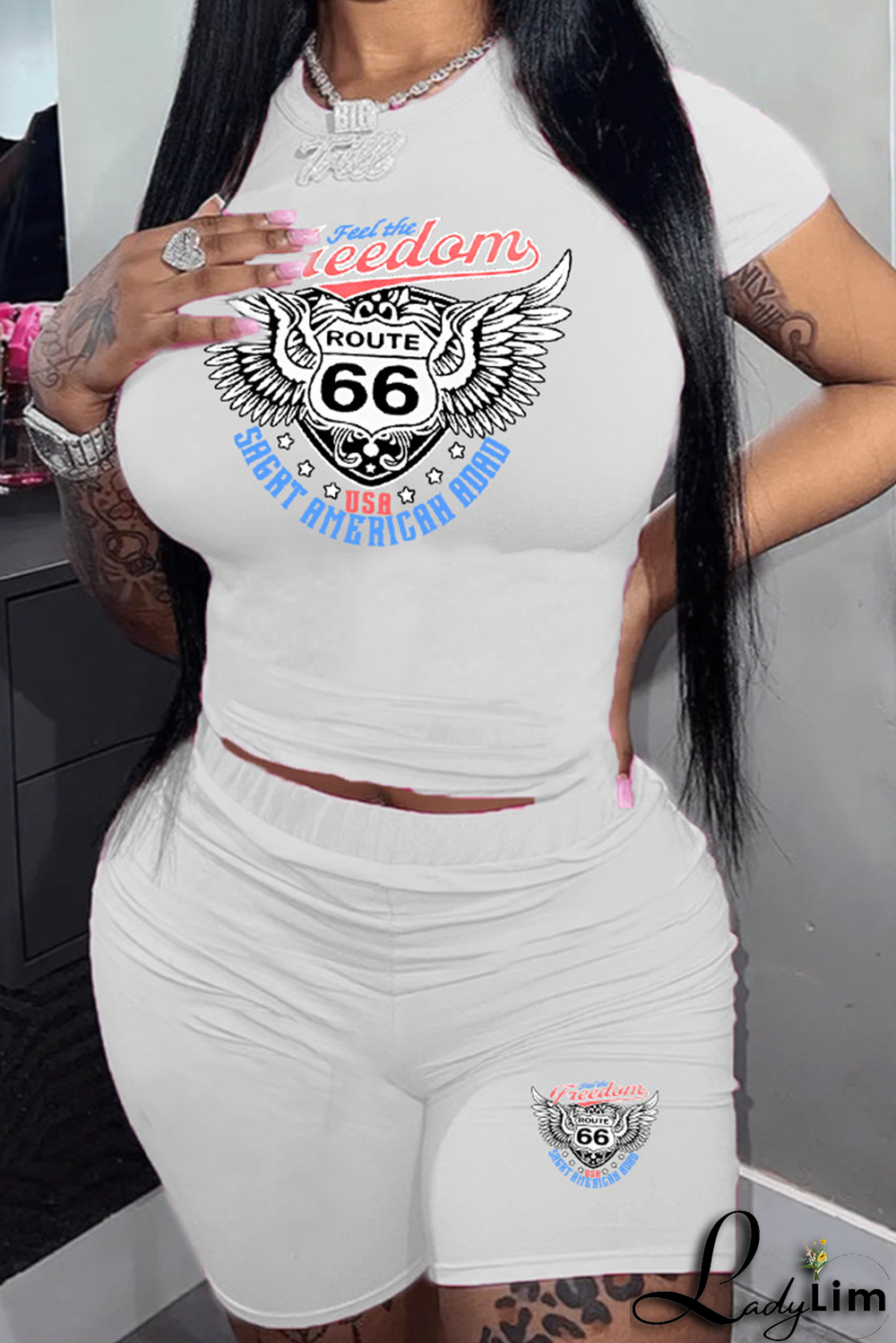 Orange Casual Print Patchwork O Neck Plus Size Two Pieces