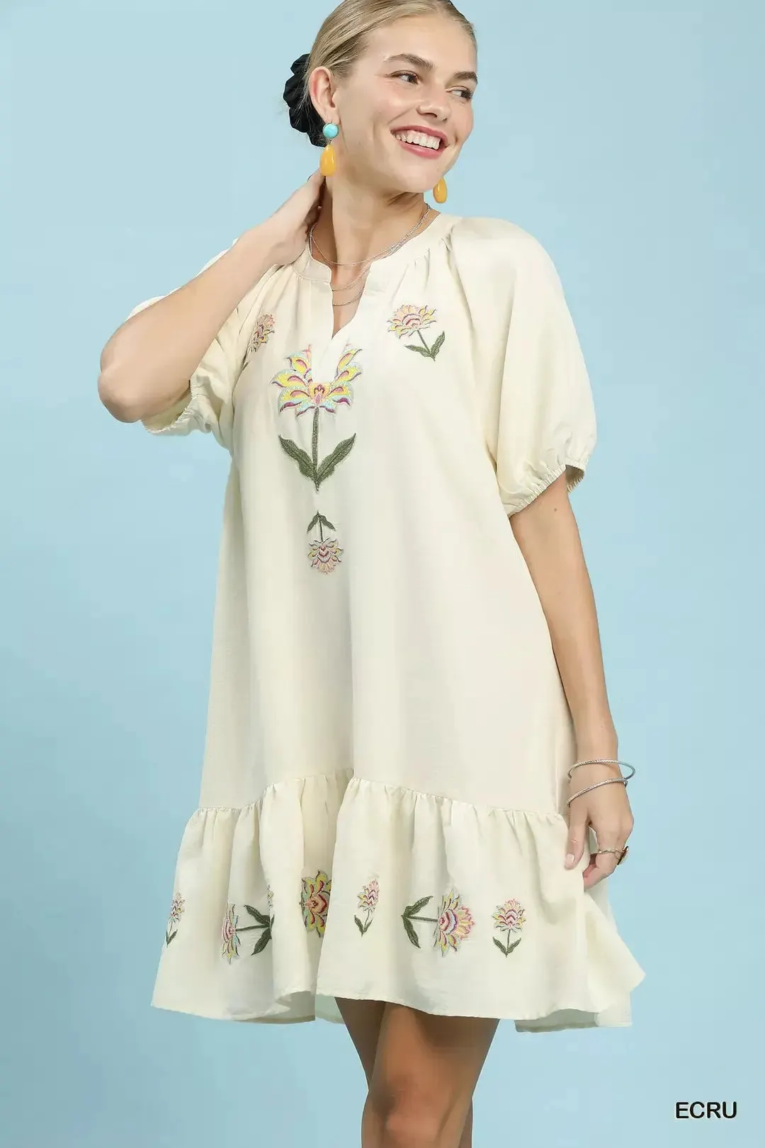 Umgee Embroidered Floral Babydoll Dress mysite idetrend
