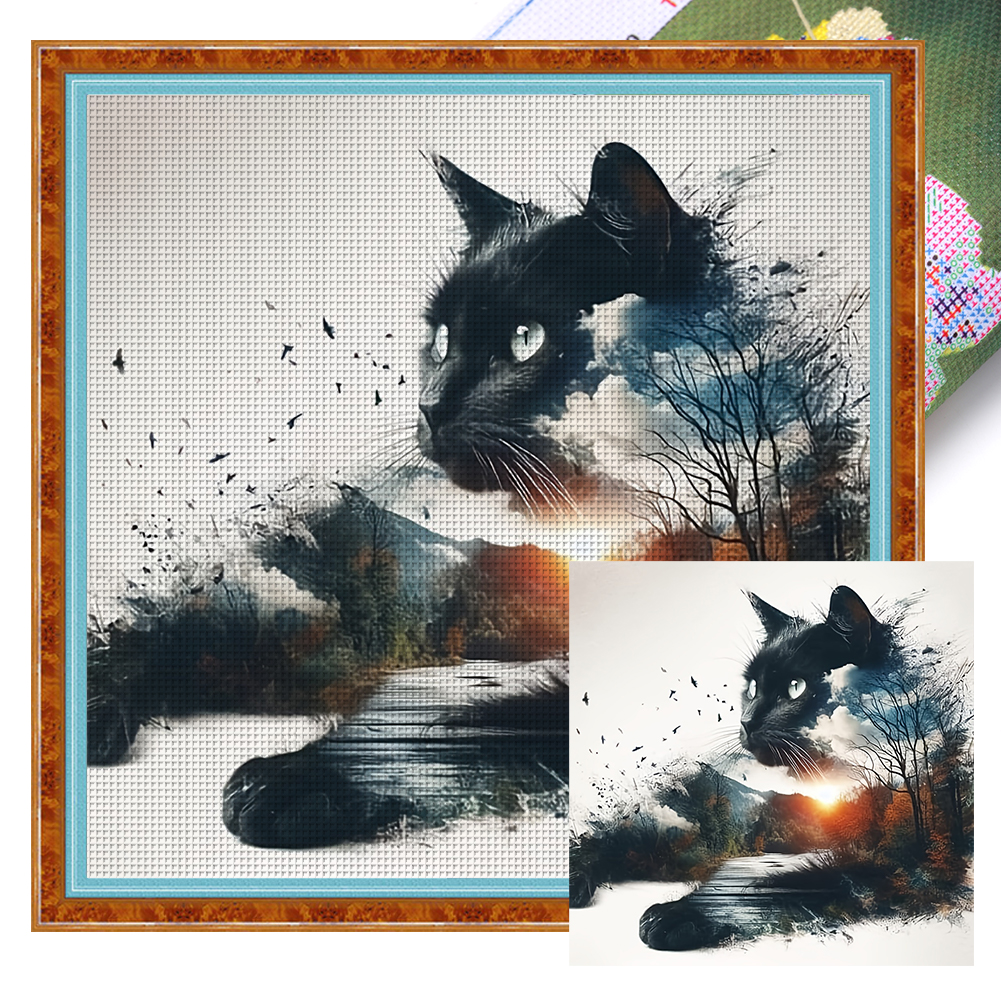 Forest Cat Full 11CT Pre-stamped Canvas(40*40cm) Cross Stitch