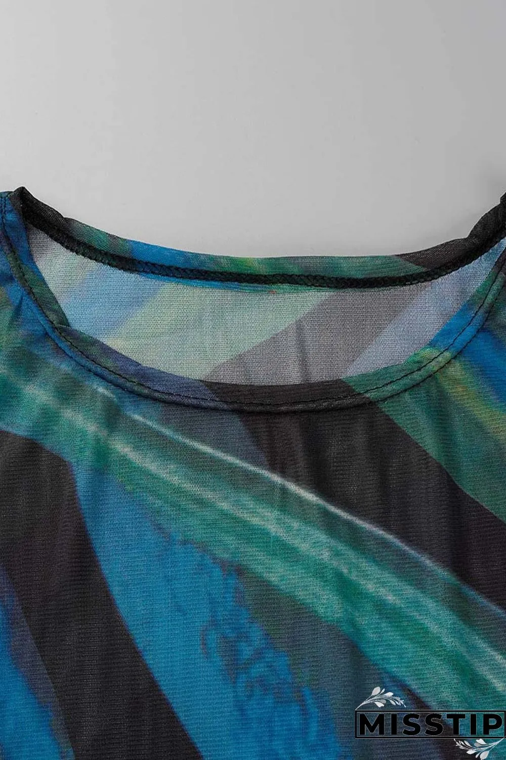 Blue Black Sexy Print O Neck Long Sleeve Dresses