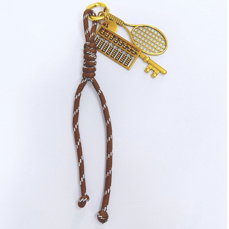 Handbag Pendant Accessories Ornaments Keychain Vintage Gold Tennis Rackets Miu Series Hand-Woven Mobile Phone Lanyard