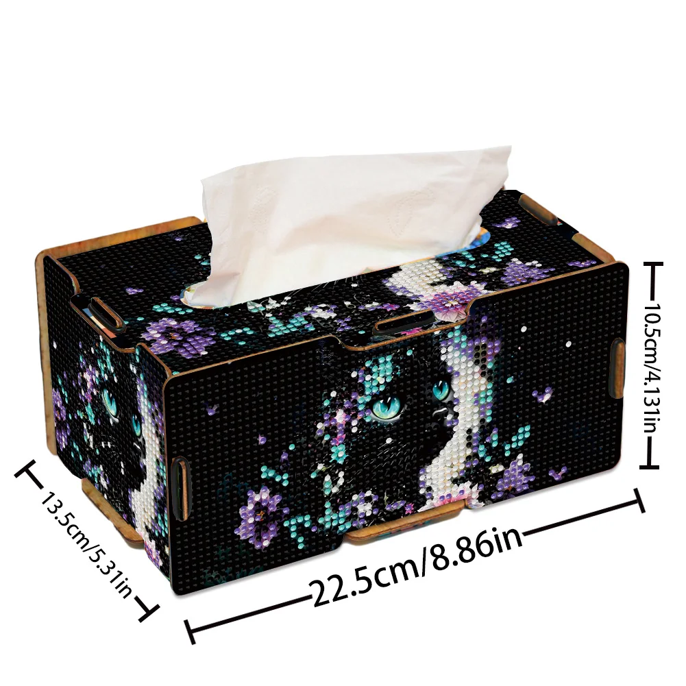 Diamond Painting Tissue Box Kits Decorative Rhinestone Craft Kit (Black Cat)