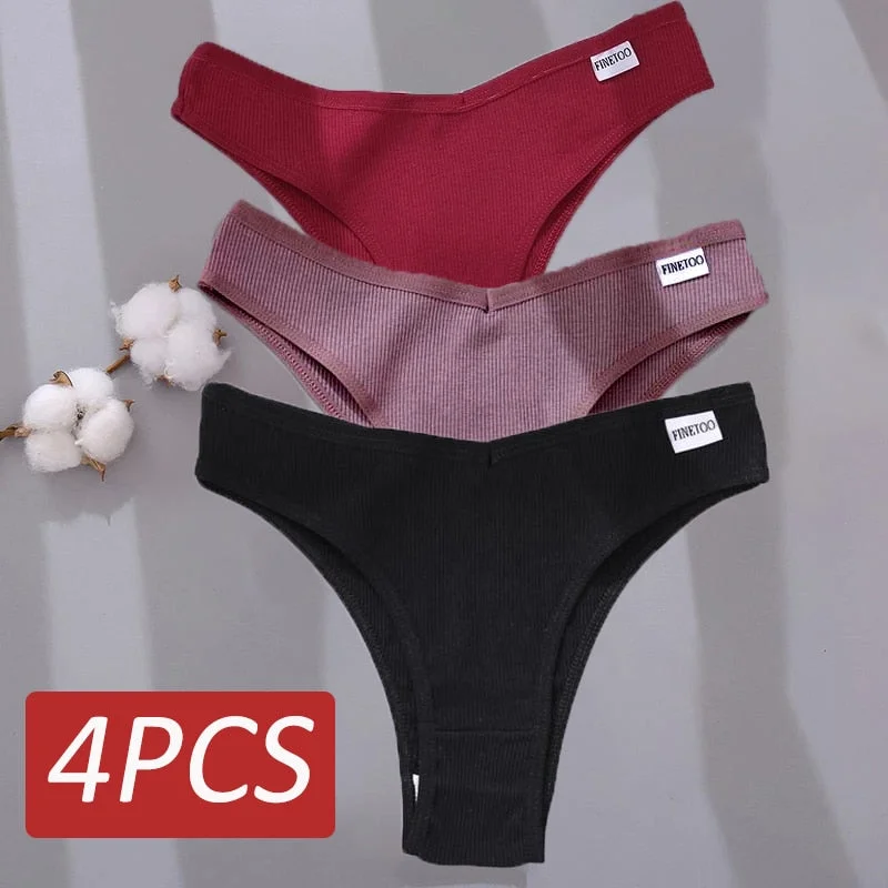 4PCS/Set Cotton Panties Women's Panties FINETOO Sexy Female Underpants Low Waist Underwear Women Pantys Lingerie M-XL