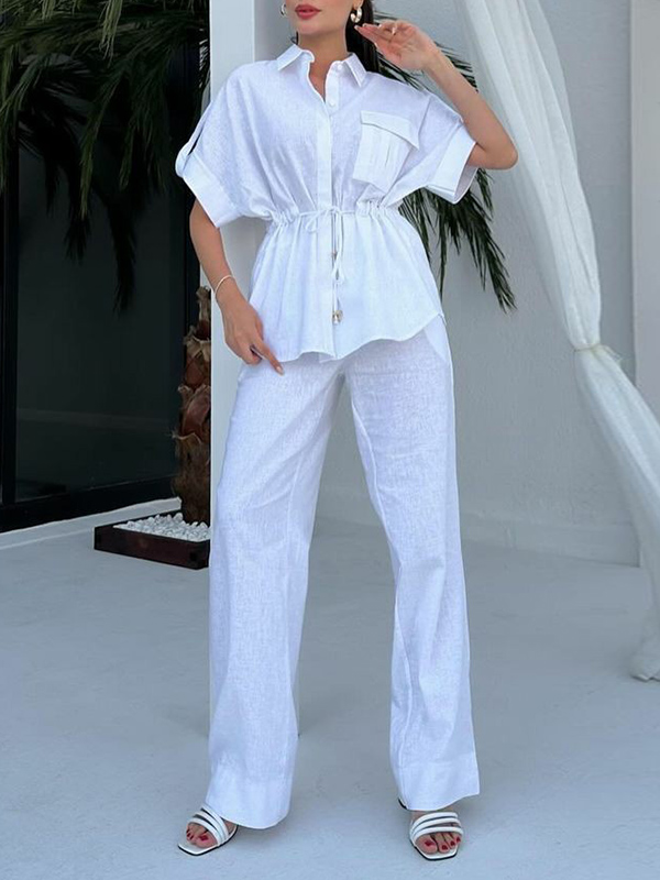 Tie-Up Waist Floral Print Splice Jacket And Matching Straight Loose Pants