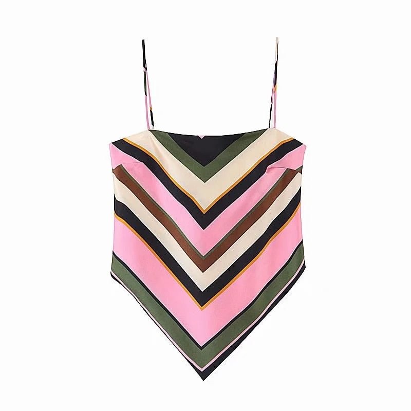TRAF Women Sexy Fashion Printed Backless Bow Tie Camis Tank Vintage Spaghetti Strap Summer Female Shirts Chic Tops