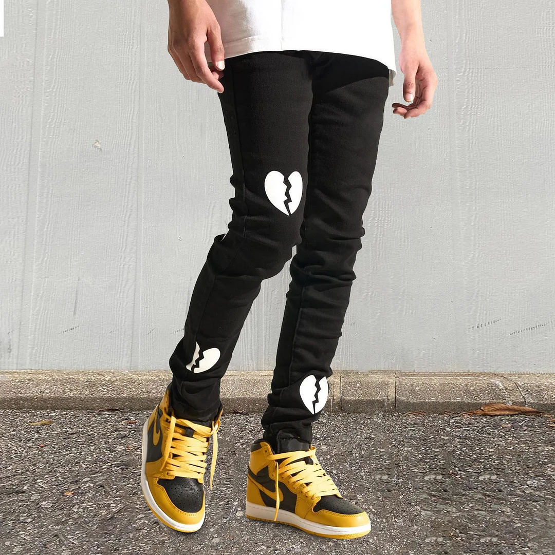 Heart Pattern Casual Street Straight Jeans and Trousers