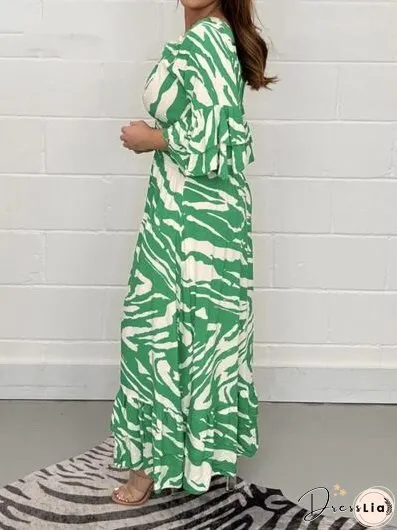 Smocked Printed Flounce Sleeve Maxi Dress